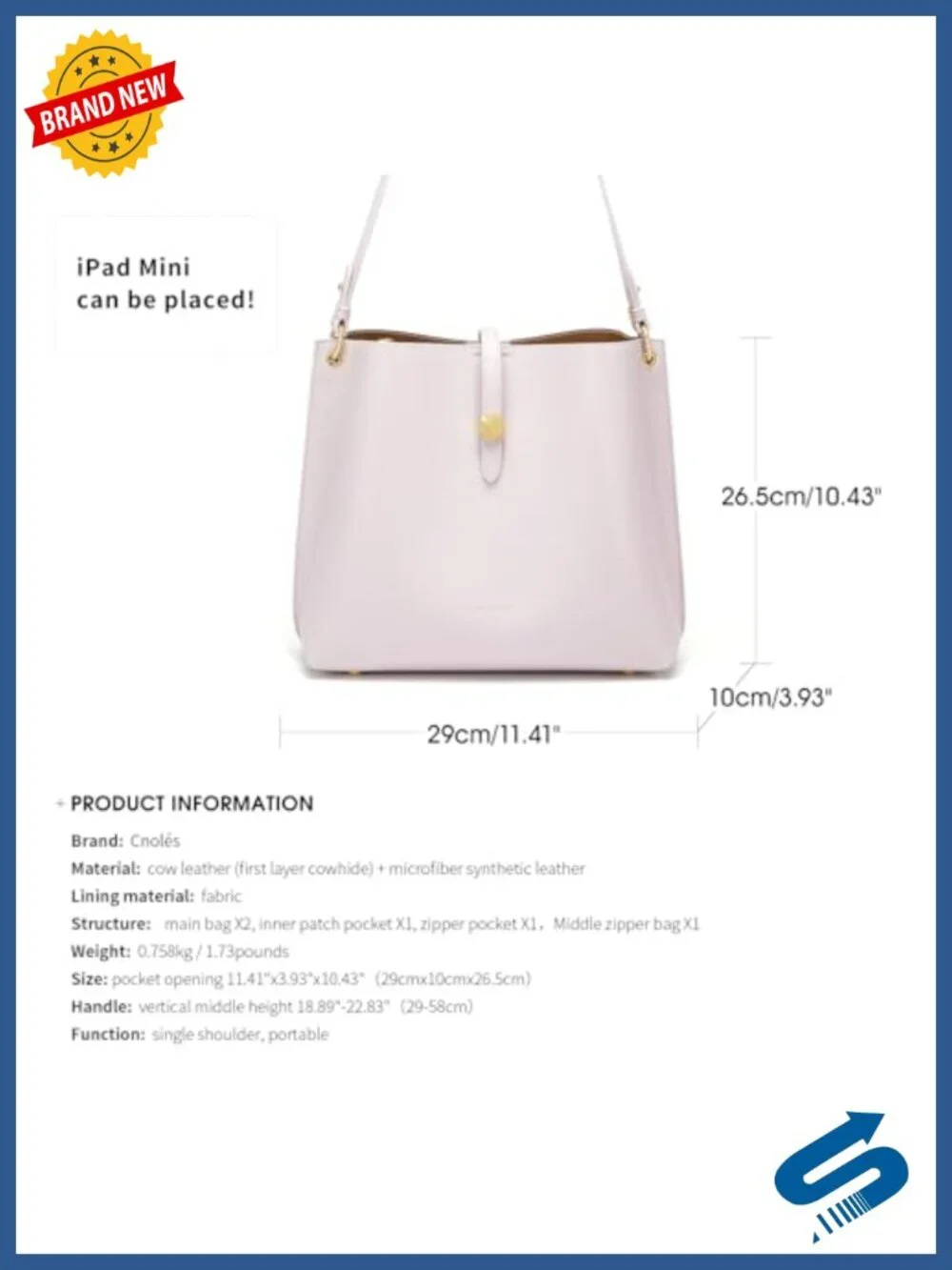 Genuine Leather Bucket Tote Bag with Zipper Top Handle Satchel